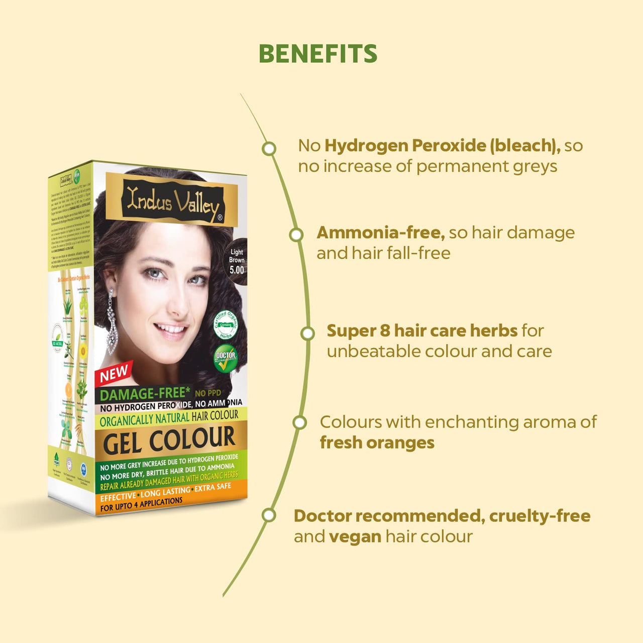 INDUS VALLEY Damage Free Natural Gel Hair Colour for Women | Ammonia & PPD Free Organic Hair Colour with 100% Grey Coverage, Long Lasting Conditioning Hair Color | Light Brown 5.00-220 ml