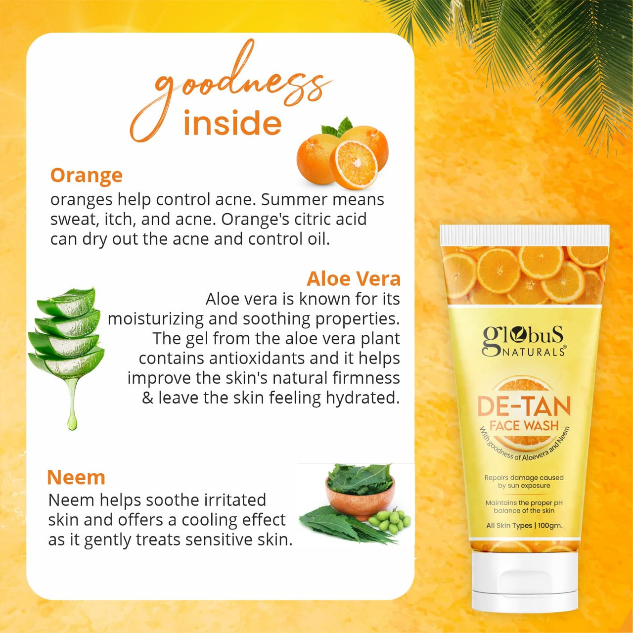 Globus Naturals De Tan Face Wash & Facial Kit Combo, Tan Removal Formula, For All Skin Types