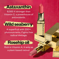 DAUGHTER EARTH Original Pink Lipstick | Vegan Plant Based Highly Pigmented Natural Lightweight Non Drying Lip Color | Long Lasting Phytonutrient Lipstick With Vit E & Bakuchiol | UV Protection | 4g
