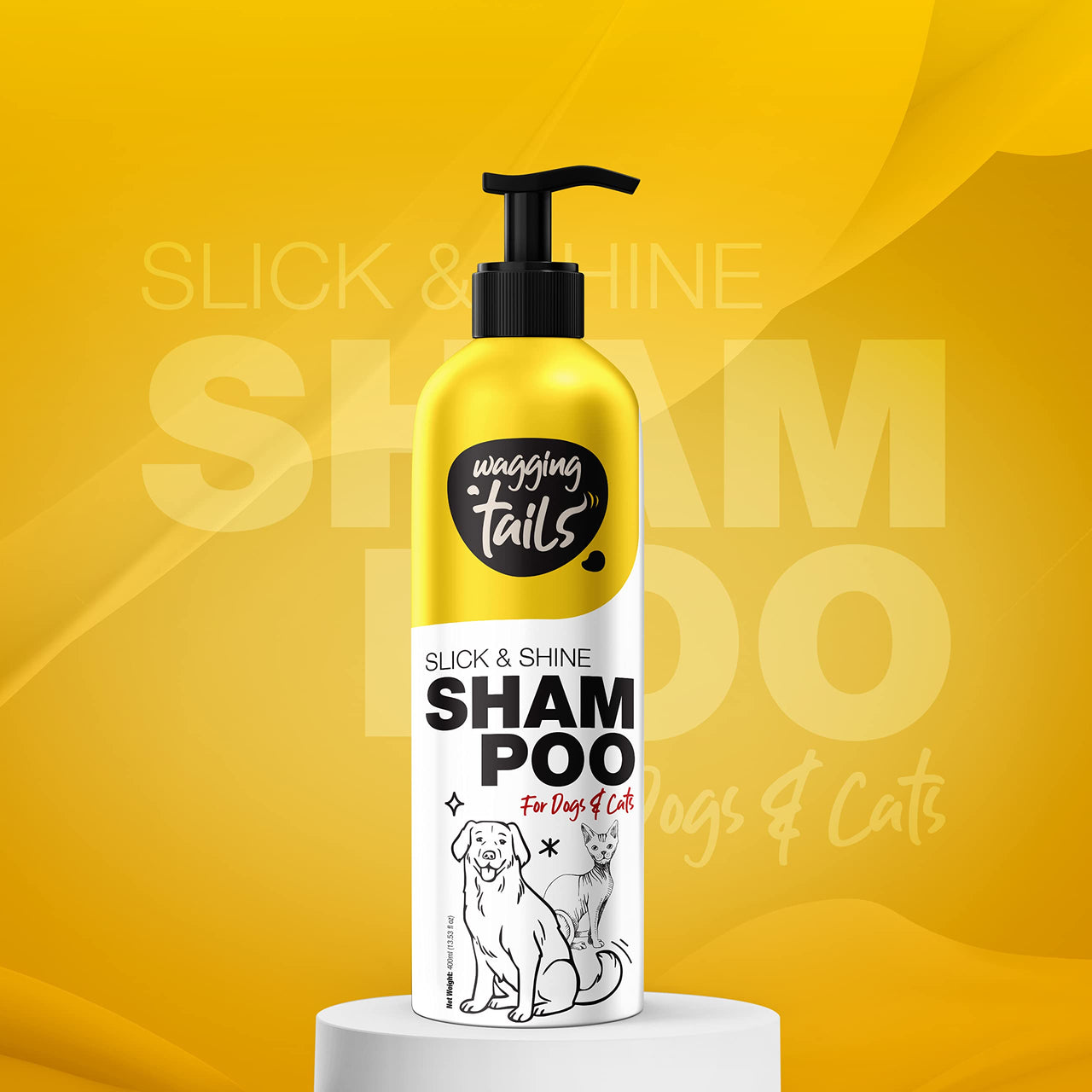 Wagging Tails Slick & Shine 5-In-1 Pet Shampoo-400 Milliliter Deodorize & Moisturise The Skin Remove Dirt Help To Repair Damaged Hair Anti-Itching & Anti-Dandruff Deep Cleanser All Breed Dog & Cat