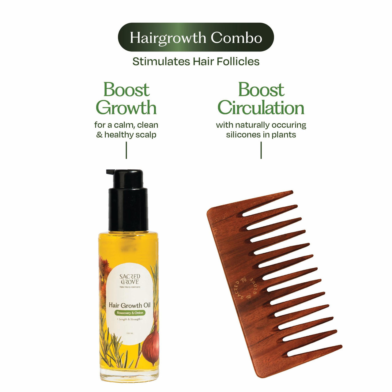 Sacred Grove Rosemary & Onion Oil for Hair Growth | Made Using 16 Potent Raw Herbs | Intensive Hair Growth Treatment | Stimulates Hair Follicles & Promotes Circulation | 100 ML
