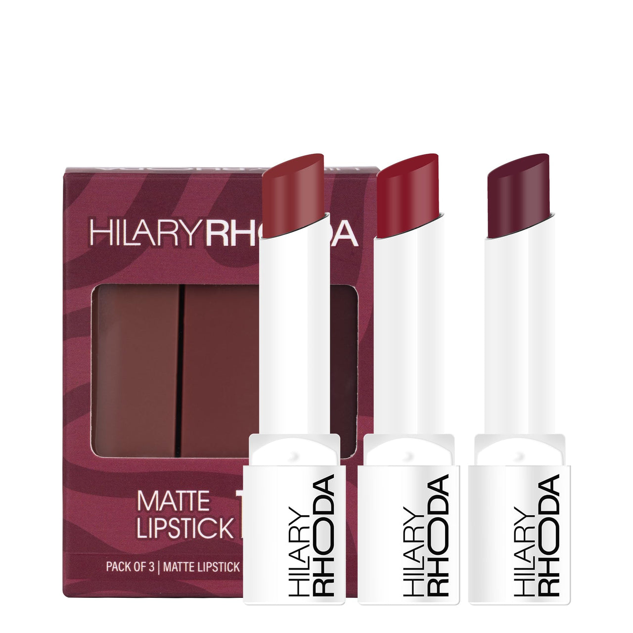 Hilary Rhoda Matte Trio Lipstick | Matte Finish & Long Lasting Lipstick | Pack of 3 Lipsticks | Highly Pigmented & Glides Smoothly | Vegan & Cruelty-Free - (Red-volution Trio, 3g x 3U)