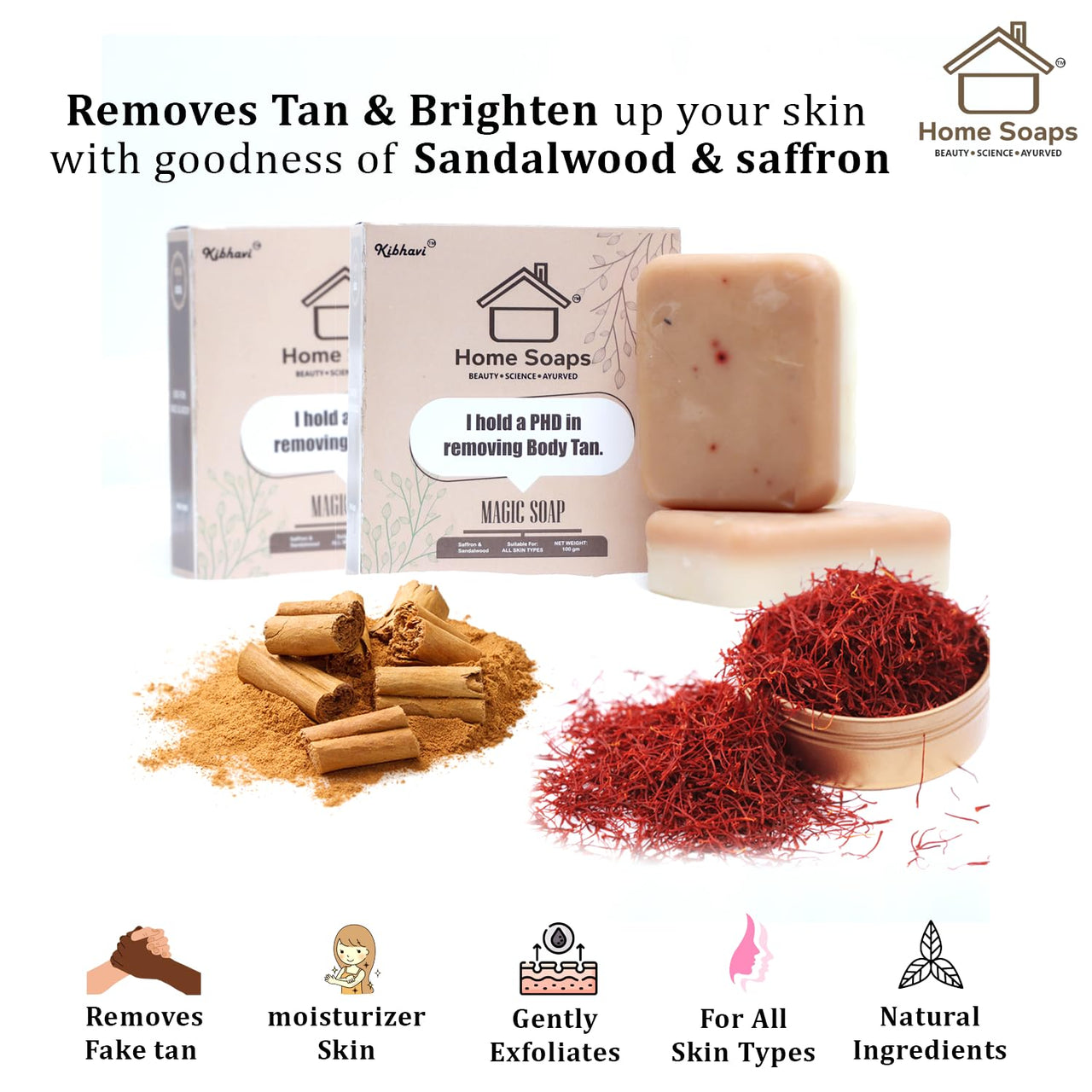 Home Soaps Sandalwood & Saffron Magic Soaps For Bath (100 Gms) | Paraben Free | Chandan & Kesar Bath Soap | Handmade Soaps For Glowing | Skin Brightening Soap For Men & Women (Pack Of 2)