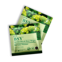 BSY Noni Black Hair Magic Hair colour shampoo (12ml x 24 Sachets) | Ammonia Free Hair Color Shampoo for men| Natural Black Permanent Hair Dye Shampoo for women | Noni Fruit Hair Dye | 5 Minutes Hair Colour | Easy to use Hair Colour Shampoo