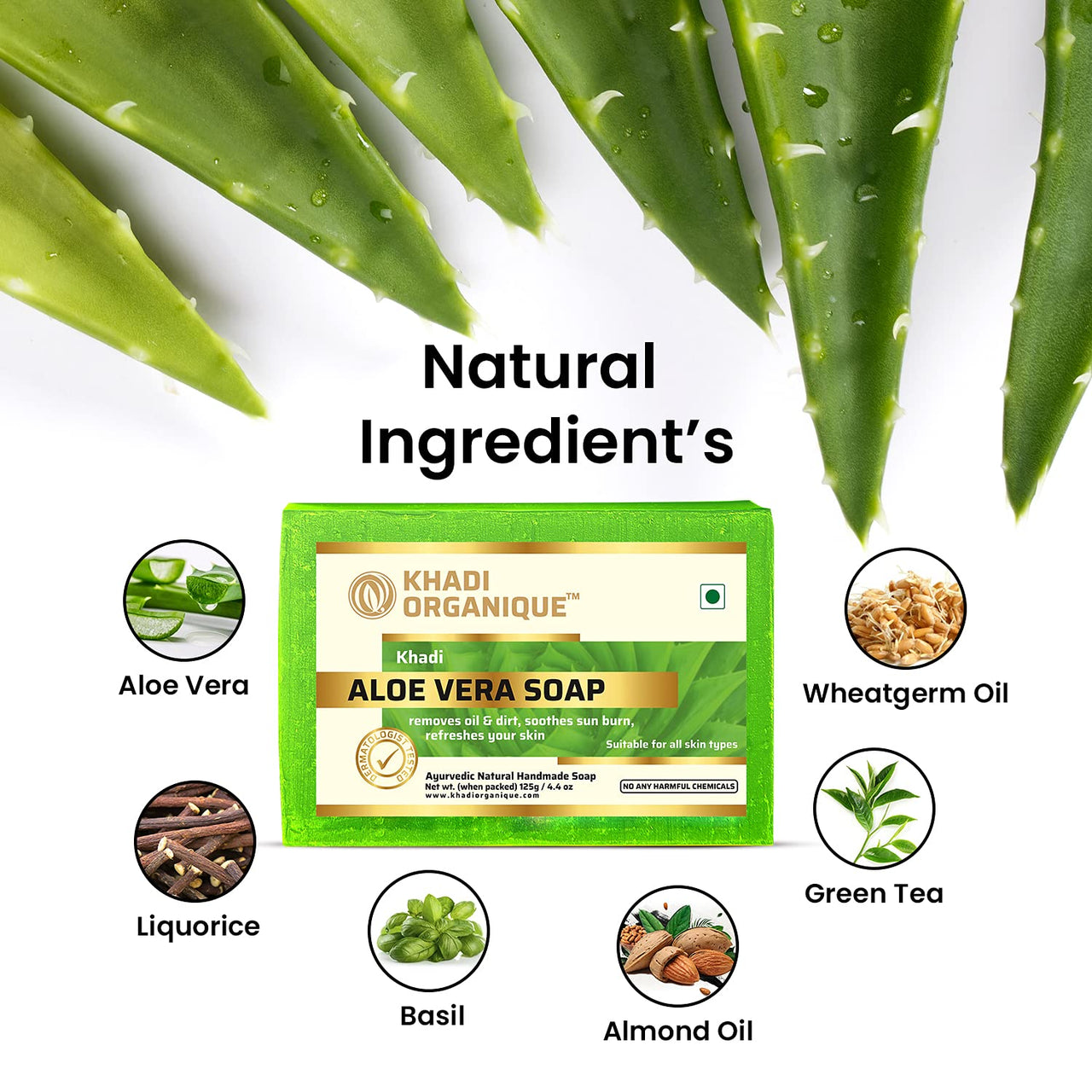 Khadi organique handmade aloevera soap pack of 3 100% herbal natural soap