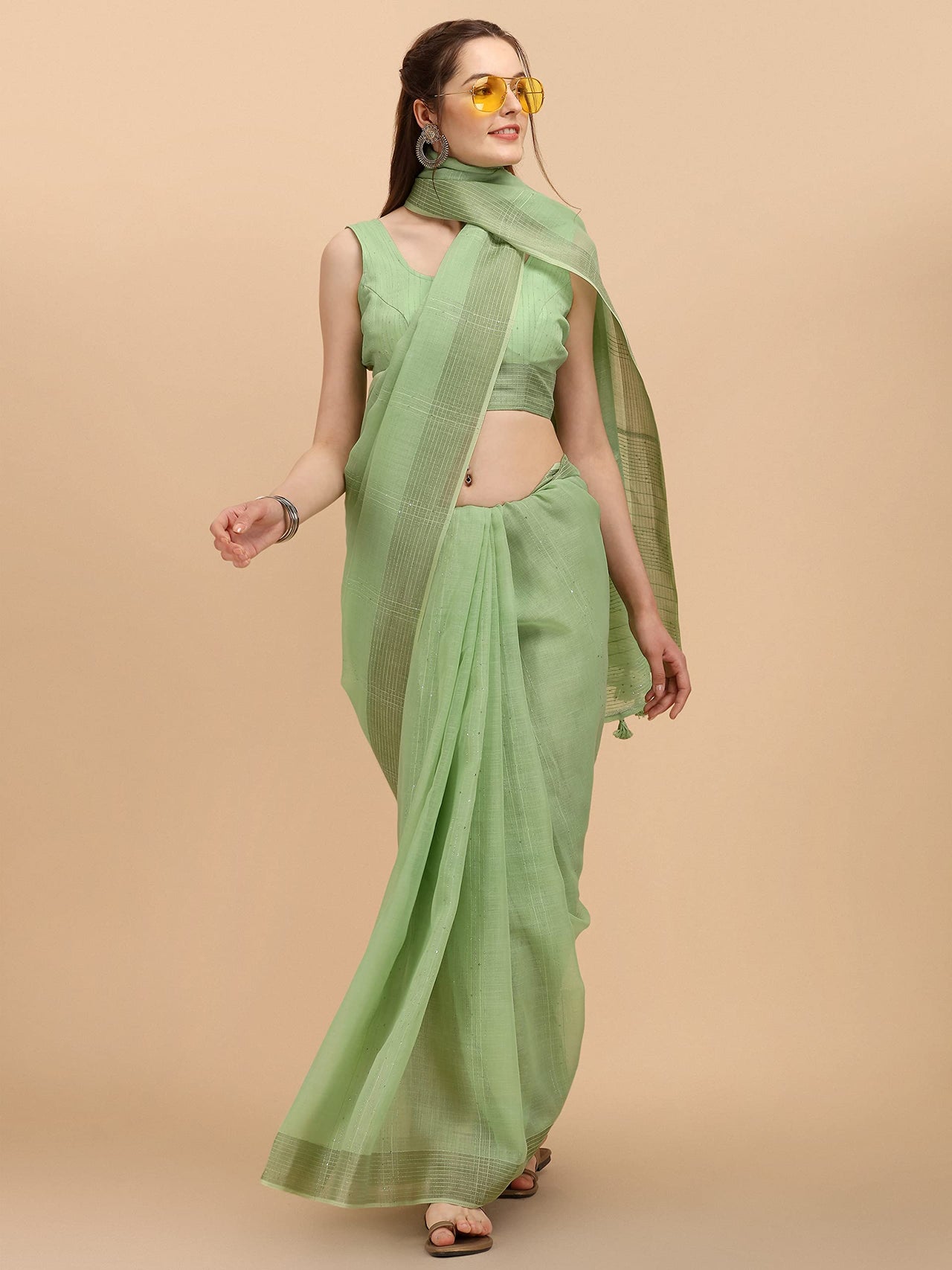 DUNGRANI Women's  Linen Saree With Blouse Piece