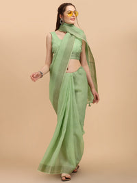 DUNGRANI Women's  Linen Saree With Blouse Piece
