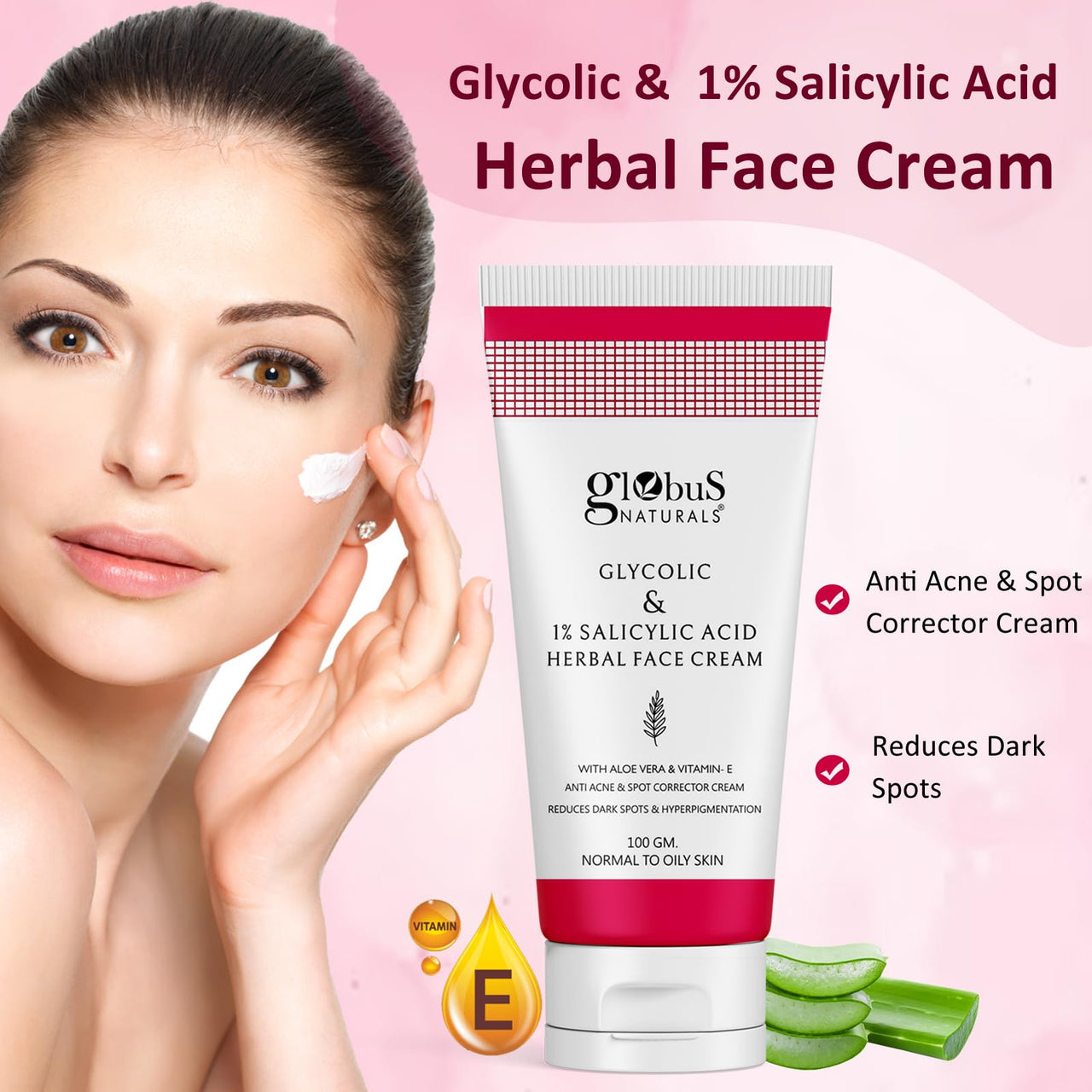Globus Naturals Glycolic & 1% Salicylic Acid Herbal Anti Acne Face Cream, Enriched with Liquorice & Oats, Reduces Dark spots & Hyperpigmentation, 100 ml, Pack Of 5