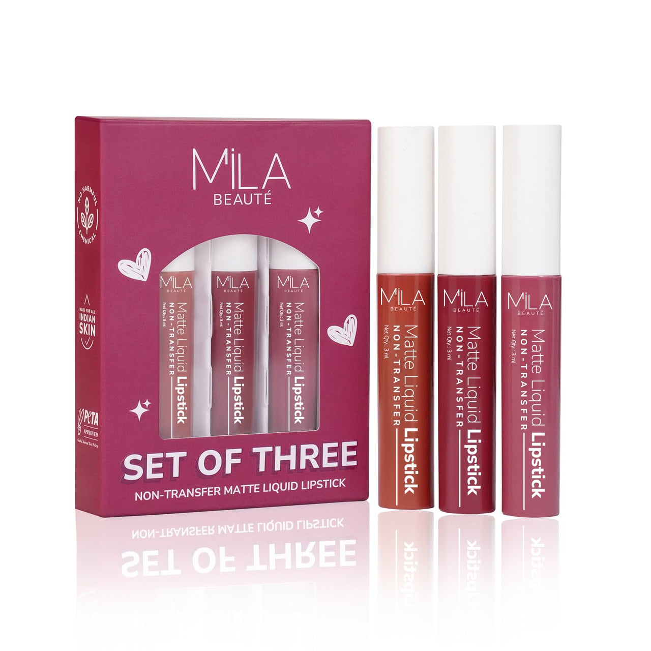 Mila Beaute Liquid Lipstick Set of 3 for Women I Non Transfer & Matte Finish I Lightweight & Hydrating I Rich Pigment with Tea Tree Oil I Mauves & Pinks