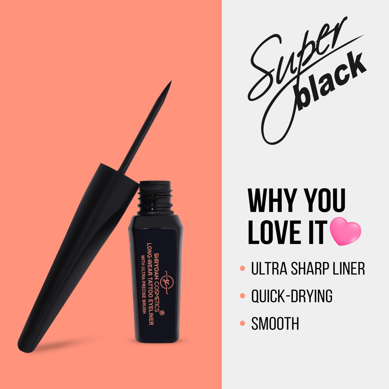 Super Black Long-Wear Tattoo Eyeliner With Ultra Precise Brush | Quick Drying | Smooth | Ultra Sharp Liners| Waterproof with Matte Finish & 18 hour stay| 7.6 ML