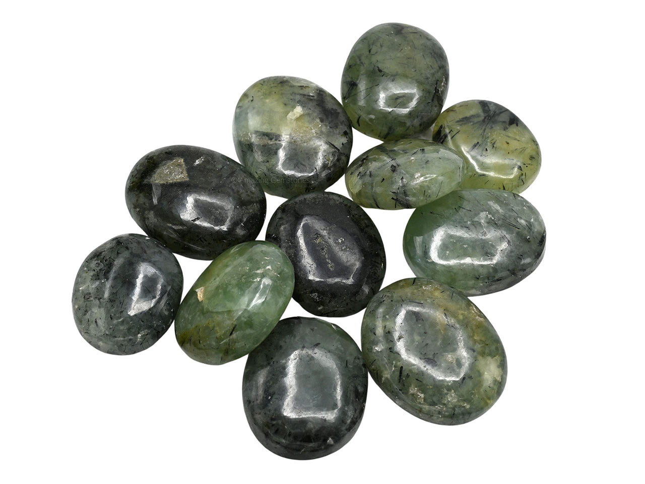 Prehnite Epidote Palm Stone - Pocket Massage Worry Stone for Natural Body Chakra Balancing, Reiki Healing and Crystal Grid Prehnite