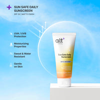 altBeauty Sunsafe Daily Sunscreen with SPF 50 | 50gm | Helps provide broad spectrum protection against UVA/UVB rays with moisturizing properties | Helps resist water & sweat, leaving no white cast and a matte finish | Suitable for all skin types | Designe