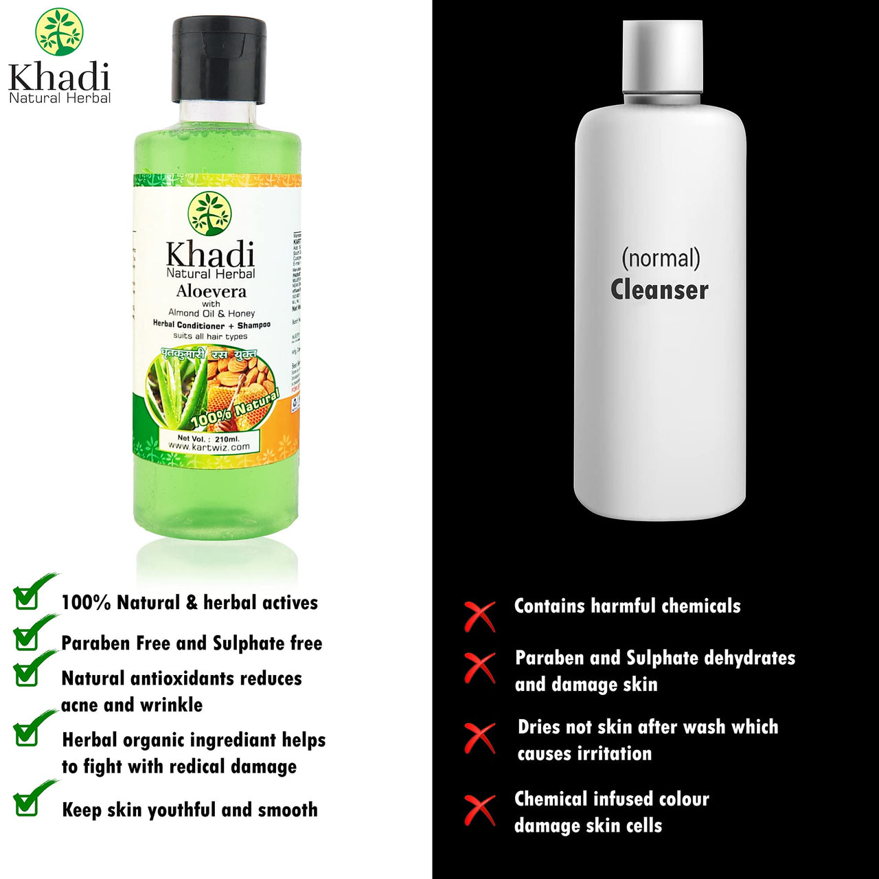 Khadi Natural Herbal Aloevera Shampoo, Green, 840 ml, 4 Count