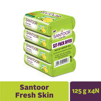 Santoor Fresh Skin Aloe Vera & Lime Bathing Soap with Nourishing & Anti-Aging Properties| For Smooth & Soft and Younger-Looking Skin| For All Skin Types| 125g, Pack of 4