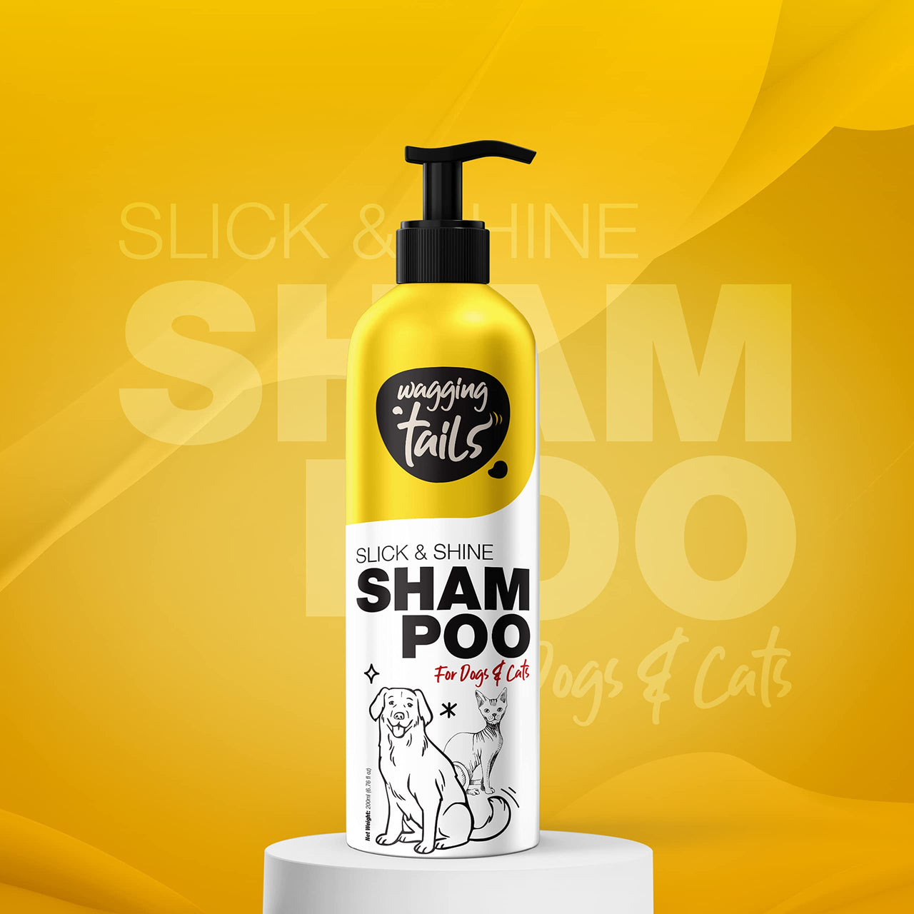 Wagging Tails Slick & Shine 5-In-1 Pet Shampoo-200 Milliliter Deodorize & Moisturise The Skin|Remove Dirt Help To Repair Damaged Hair Anti-Itching & Anti-Dandruff Deep Cleanser All Breed Dog & Cat
