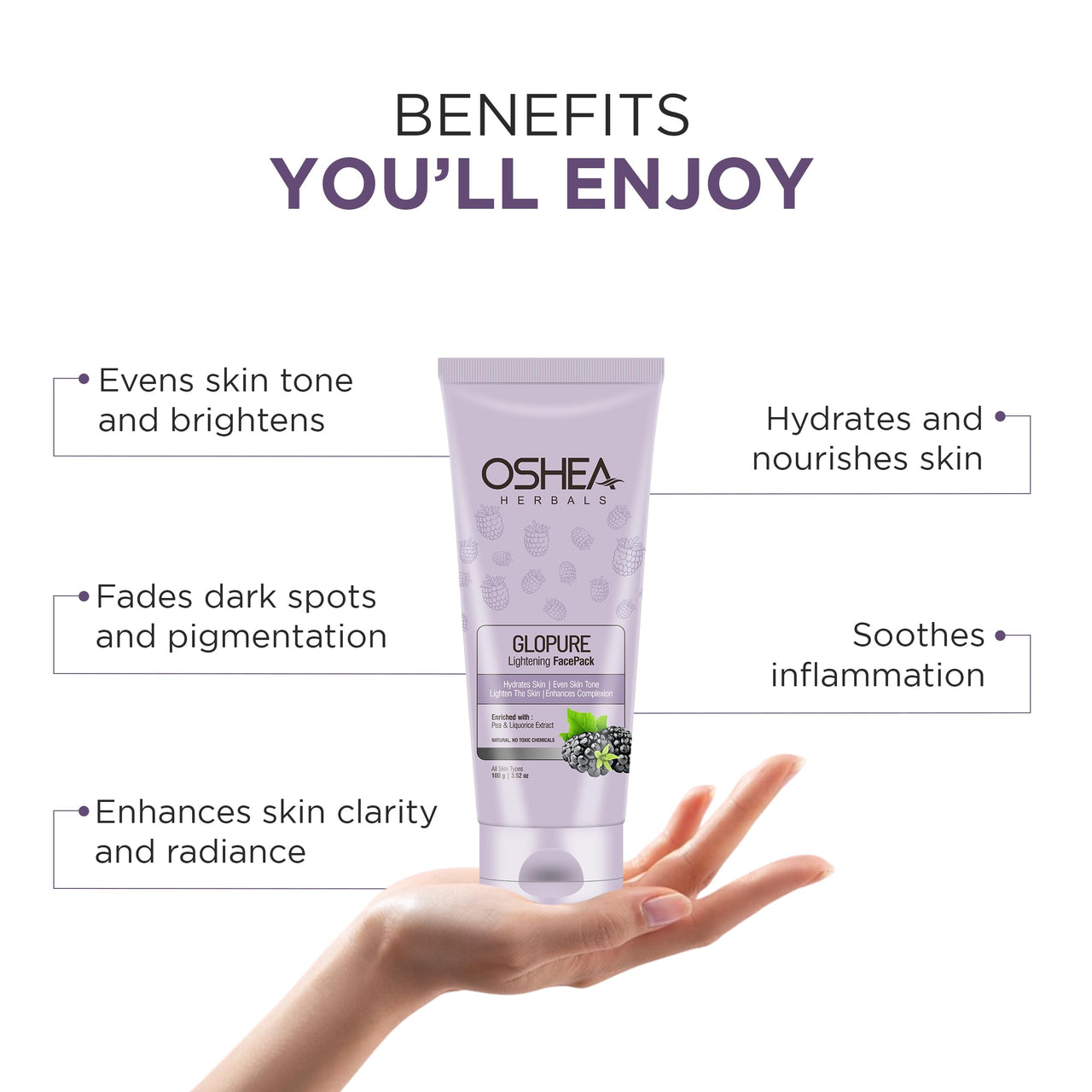 Oshea Herbals Glopure Lightening Face Scrub for All Skin Types | Glow, Exfoliation & Remove Impurities | Enriched with Blackberry & Licorice Extracts - 100g