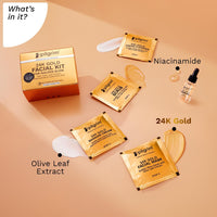 Pilgrim 24K Gold Facial Kit for Instant Radiance & Golden Glow: Includes Gold Cleanser, Scrub, Massage Cream, Facial Mask, Red Vine Mist & Toner (30ml)