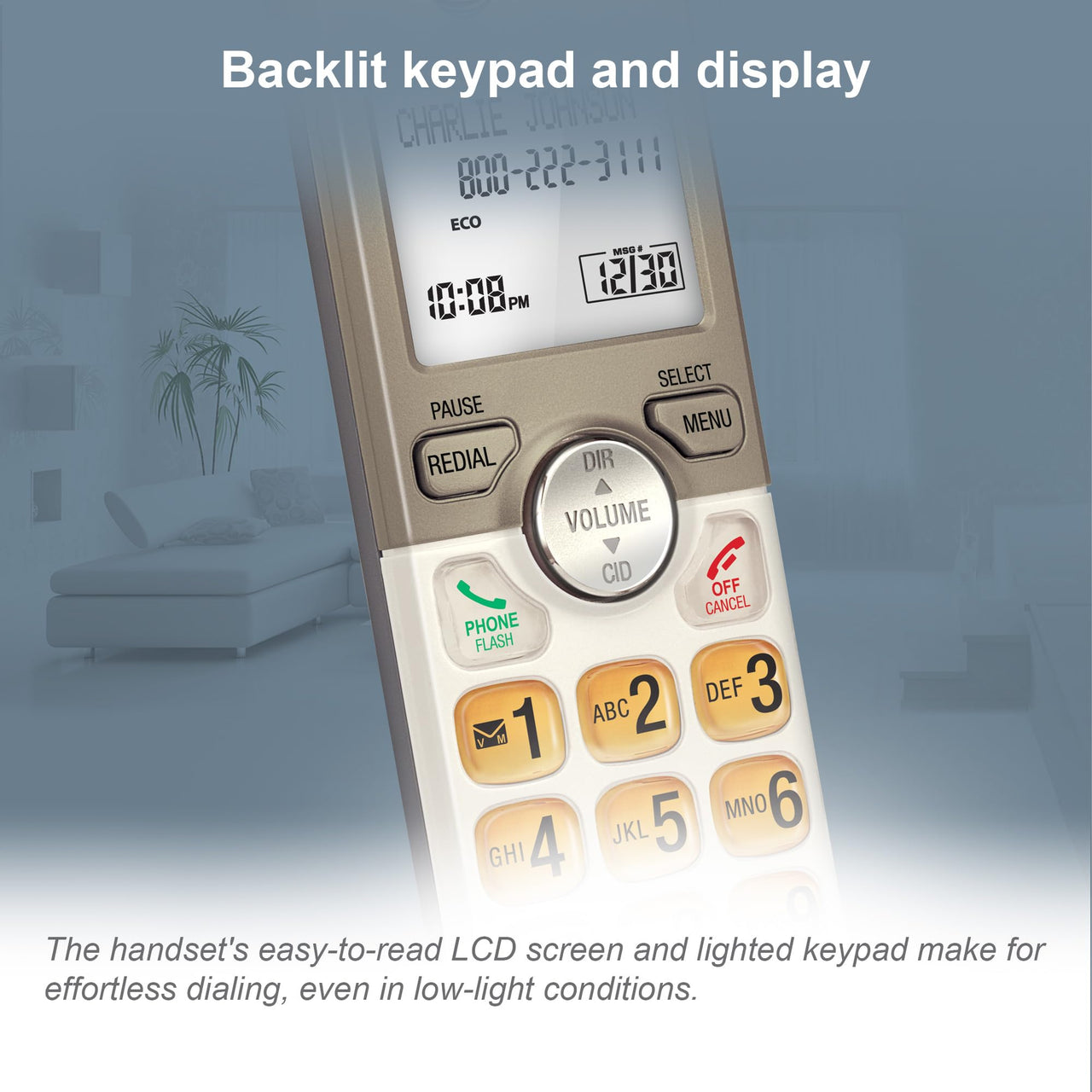 AT&T EL52113 Cordless Phone with Answering System & Extra-large Backlit Keys Light champagne 1 Handset