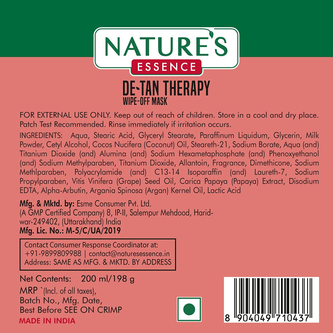 Nature's Essence De-Tan Therapy Wipe-Off Mask, White, 500ml