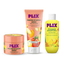 PLIX - THE PLANT FIX Peaches & Lemon Detan Bump Eraser Scrub (200g), Body Lotion SPF 30 (150ml), & Pineapple Smooth Skin Juicy Body Wash (236ml) | Removes Tan, & Smoothens Strawberry Skin