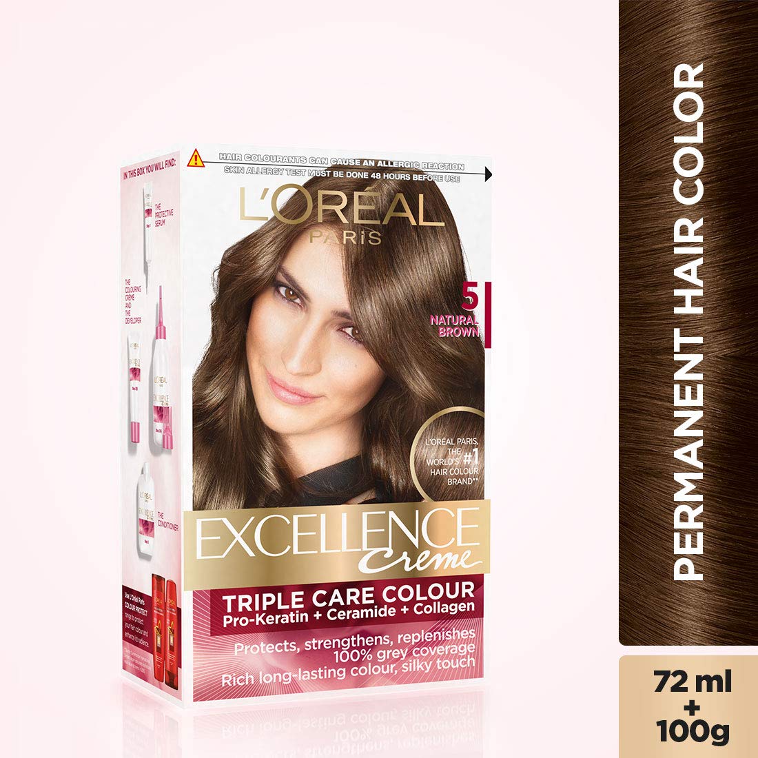 L'OREAL PARIS Excellence Creme Hair Color, 4 Natural Dark Brown, 72ml+100g and L'Oréal Paris Excellence Creme Hair Color, 5 Natural Brown (72ml+100g)