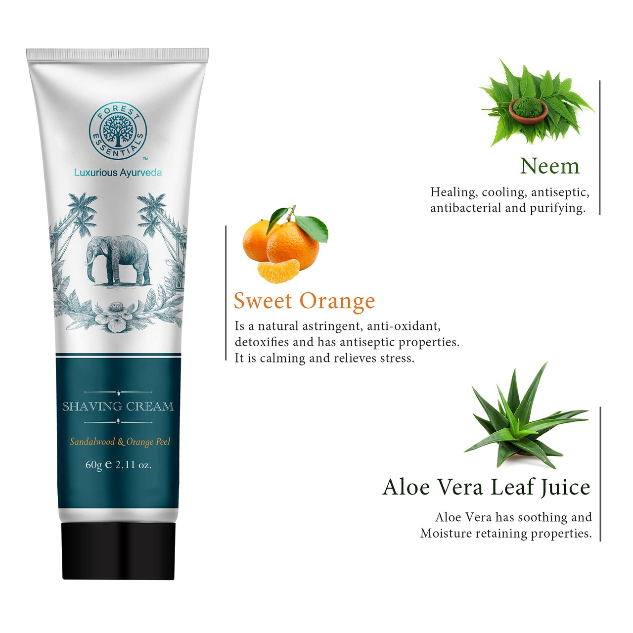 Forest Essentials Sandalwood & Orange Peel Shaving Cream for Men | Ayurvedic and Natural Shaving Cream For Smooth Razor Glide | 60 g