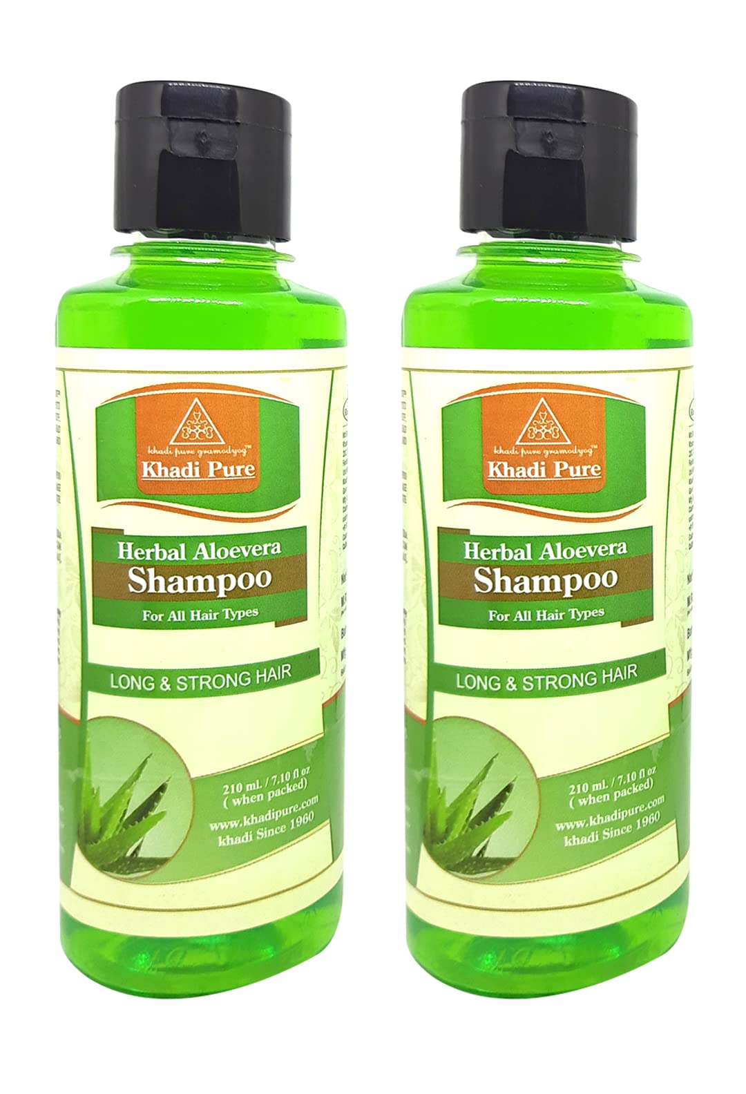 Khadi Pure Herbal Aloe Vera Shampoo/Hair Cleanser, 210 ml (Pack of 2),Green,KPALOEVERASHX2