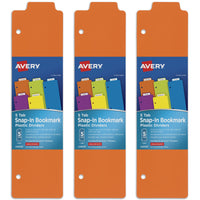 Avery Snap-in Plastic Bookmark Dividers for 3 Ring Binder, White Labels, 1 Assorted Color Set of 5 Tabs, 3 Packs, 15 Page Dividers Total (24908)