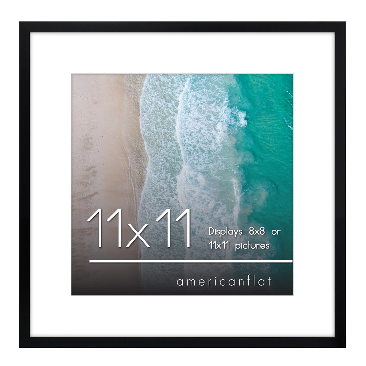 Americanflat 11x11 Picture Frame in Black - Use as 8x8 Picture Frame with Mat or 11x11 Frame Without Mat - Thin Border Photo Frame with Shatter-Resistant Glass - Square Picture Frame for Wall Display