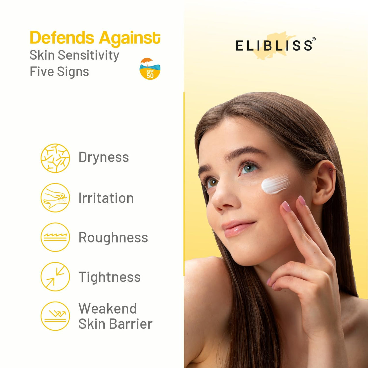 Elibliss Eco Glow Sunscreen Lotion SPF 50+ PA+++ | Broad Spectrum UVA & UVB Protection with Vitamin C & Niacinamide | Non-Greasy, All Skin Types - 50ml