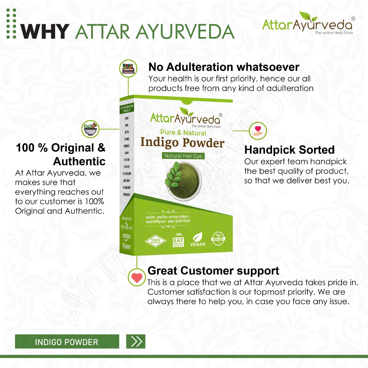 Attar Ayurveda Indigo Powder For Black Hair, 400g