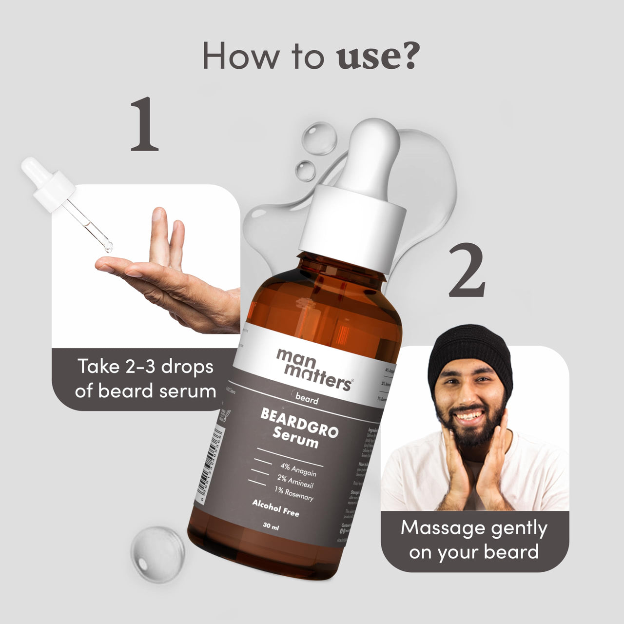 Man Matters Beardgro Oil-In-Serum 30Ml | 4% Anagain, 2% Aminexil & 1% Rosemary | Stronger, Fuller & Thicker Beard Growth | Solves Uneven & Patchy Beard | Lightweight And Fast Absorption, 90 Grams