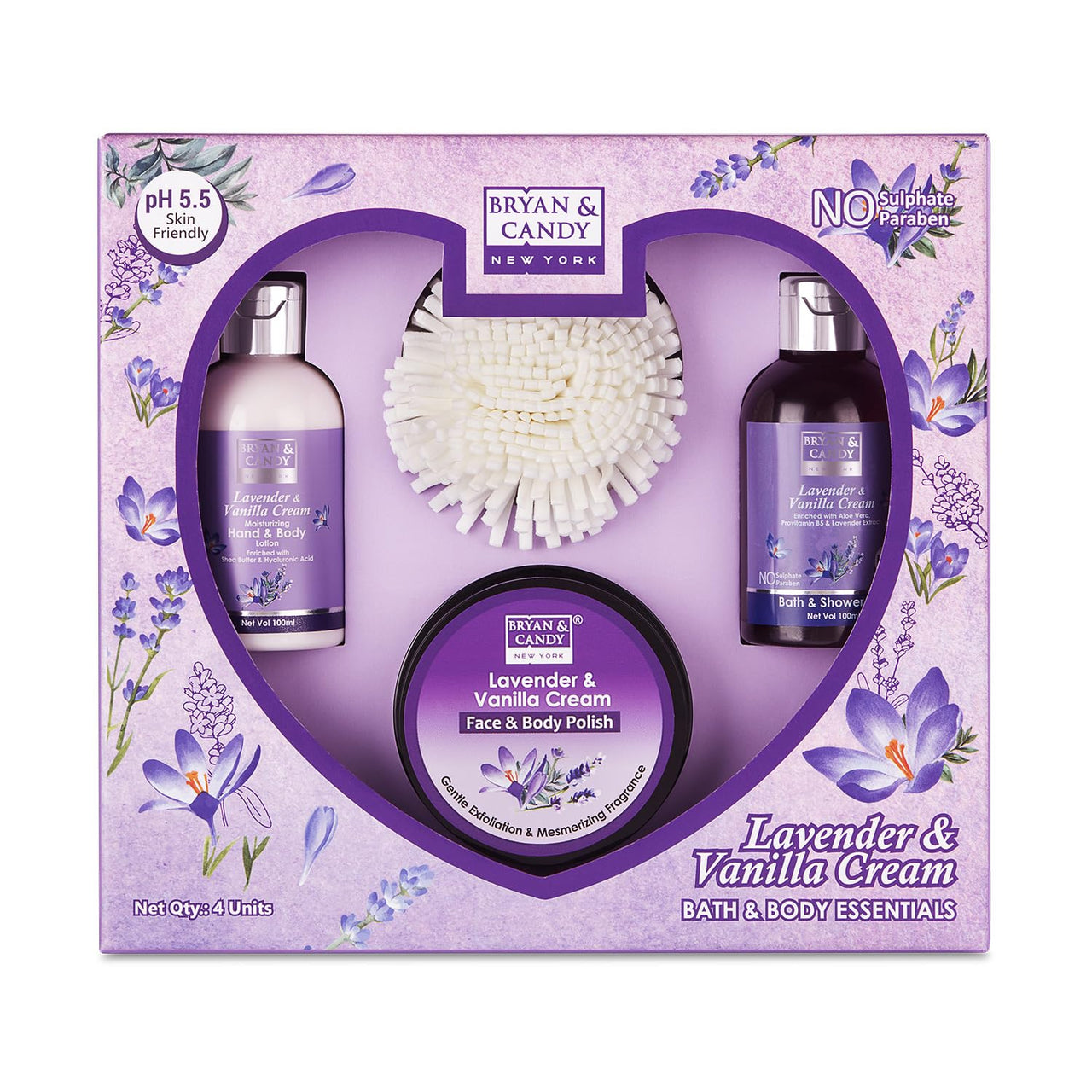 Bryan & Candy Lavender Bodycare Heart Collection | Women's Day Gift Set For Women| 100% Vegan,Ph5.5 Skin Friendly