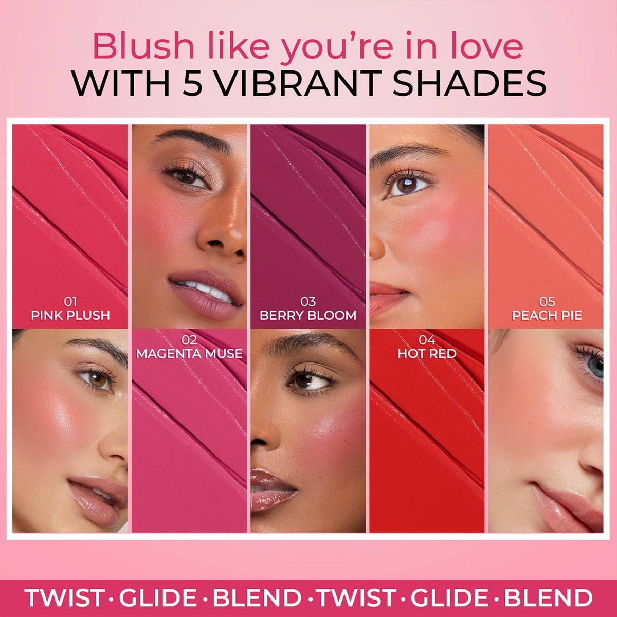 Just Herbs Red Hot Born To Blush Lightweight | Long Stay | Smooth Texture | Moisturises & Hydrates | Dewy Glow Blush Stick with Shea Butter & Cica for Eyes Cheeks and Lips For Women | 14g