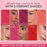 Just Herbs Red Hot Born To Blush Lightweight | Long Stay | Smooth Texture | Moisturises & Hydrates | Dewy Glow Blush Stick with Shea Butter & Cica for Eyes Cheeks and Lips For Women | 14g