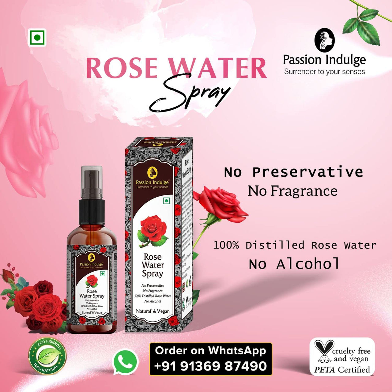 Passion Indulge Natural Papain D10 Cleanser & Rose Water For Makeup Remover 200ml Combo Pack For Tan Removal