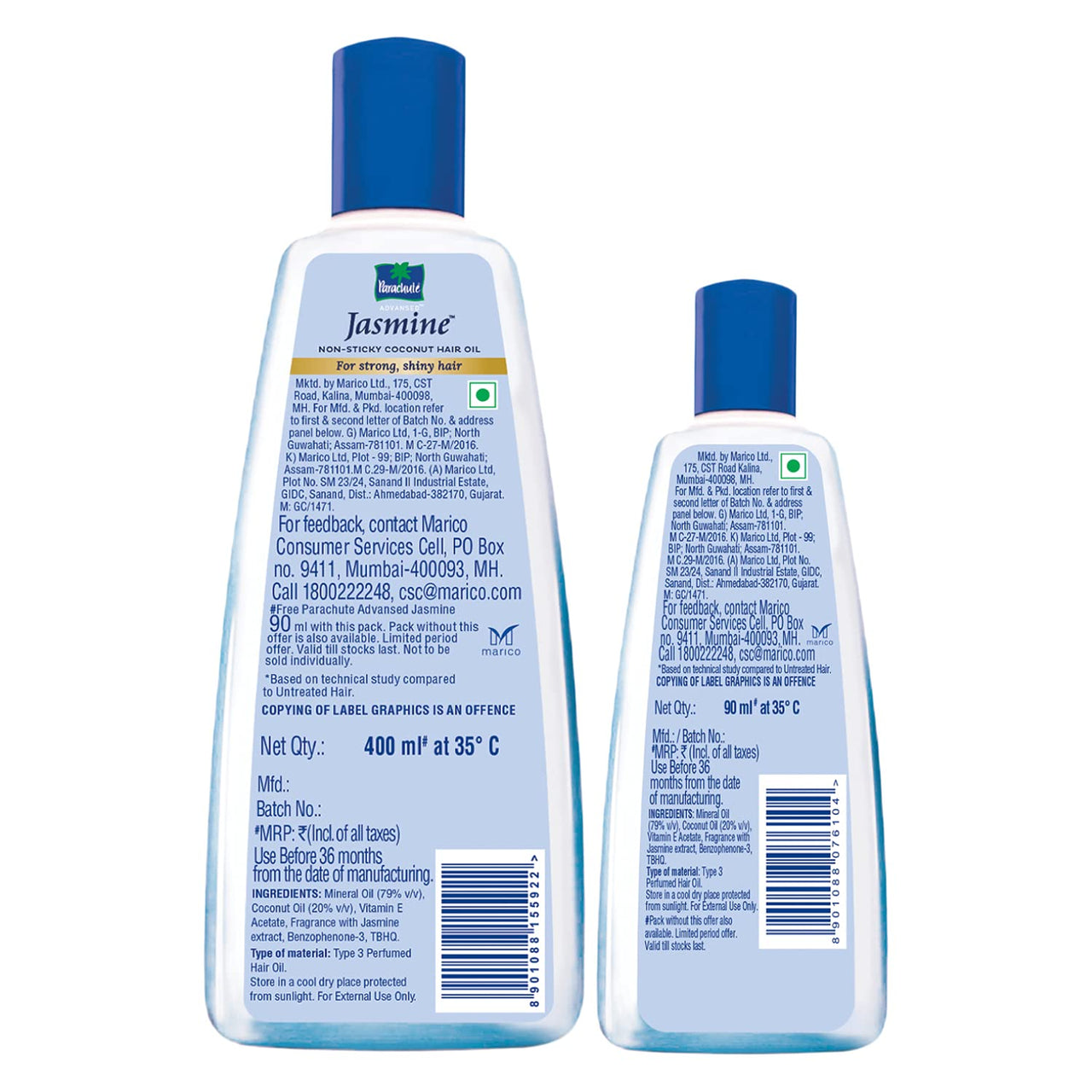 Parachute Advansed Jasmine Coconut Hair Oil, 400 ml with Free 90 ml pack