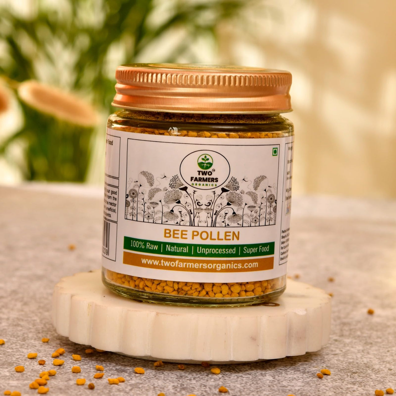 Two Farmers Organics Bee Pollen 100% Raw & Unprocessed – Natural Plant-Based Protein – 100g (Glass Jar)