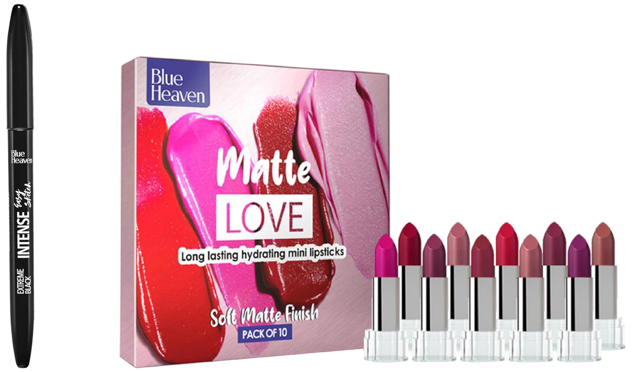 Blue Heaven Matte Love Mini Lipsticks & Blue Heaven Intense Eyeliner Easy Sketch Combo