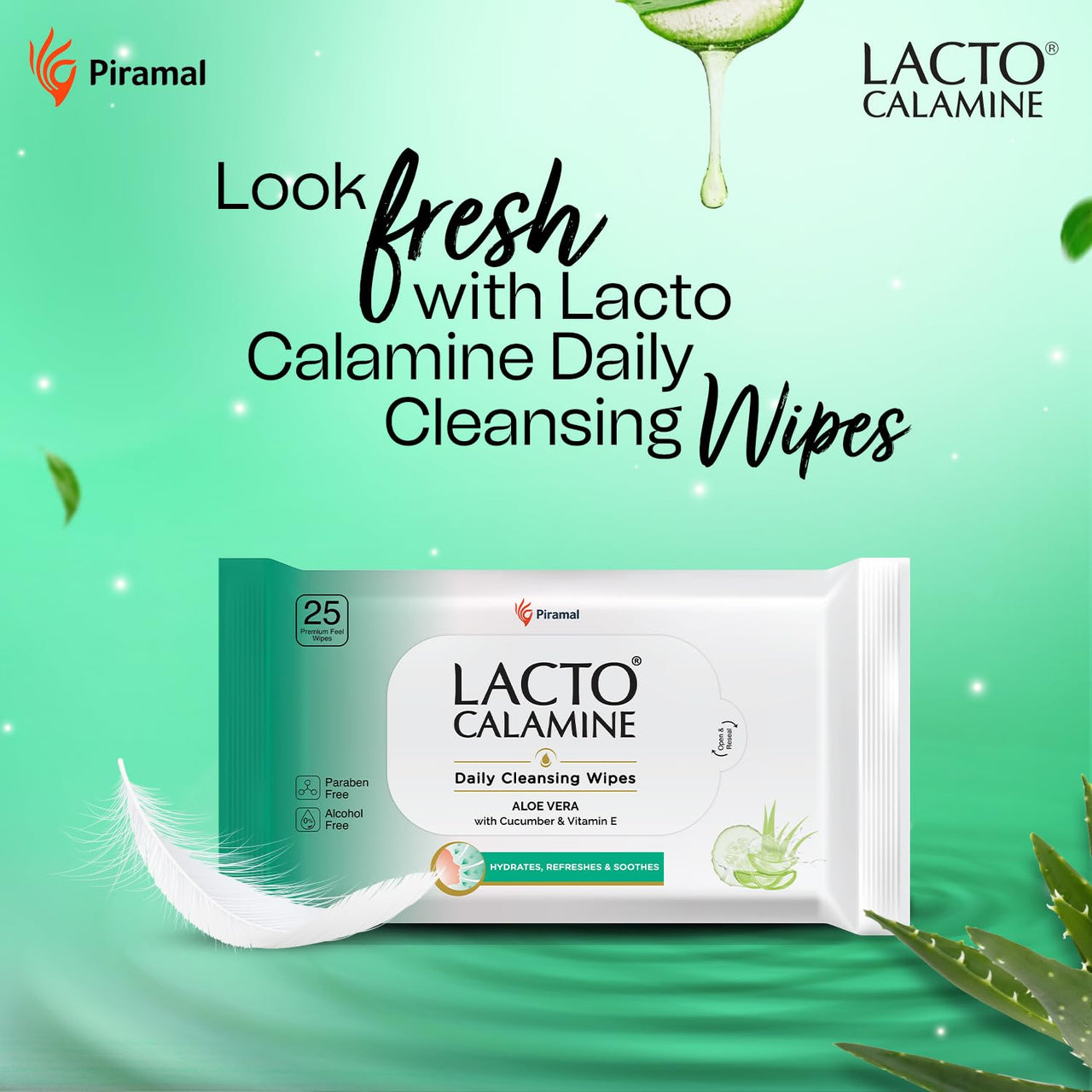 Lacto Calamine Daily Cleansing Facial Wipes 25N Each- Pack of 12 | Wet Wipes for Face with Aloe Vera, Cucumber & Vitamin E | Makeup Remover Wipes| Hydrating,Refreshing, Soothing|Paraben & Alcohol Free