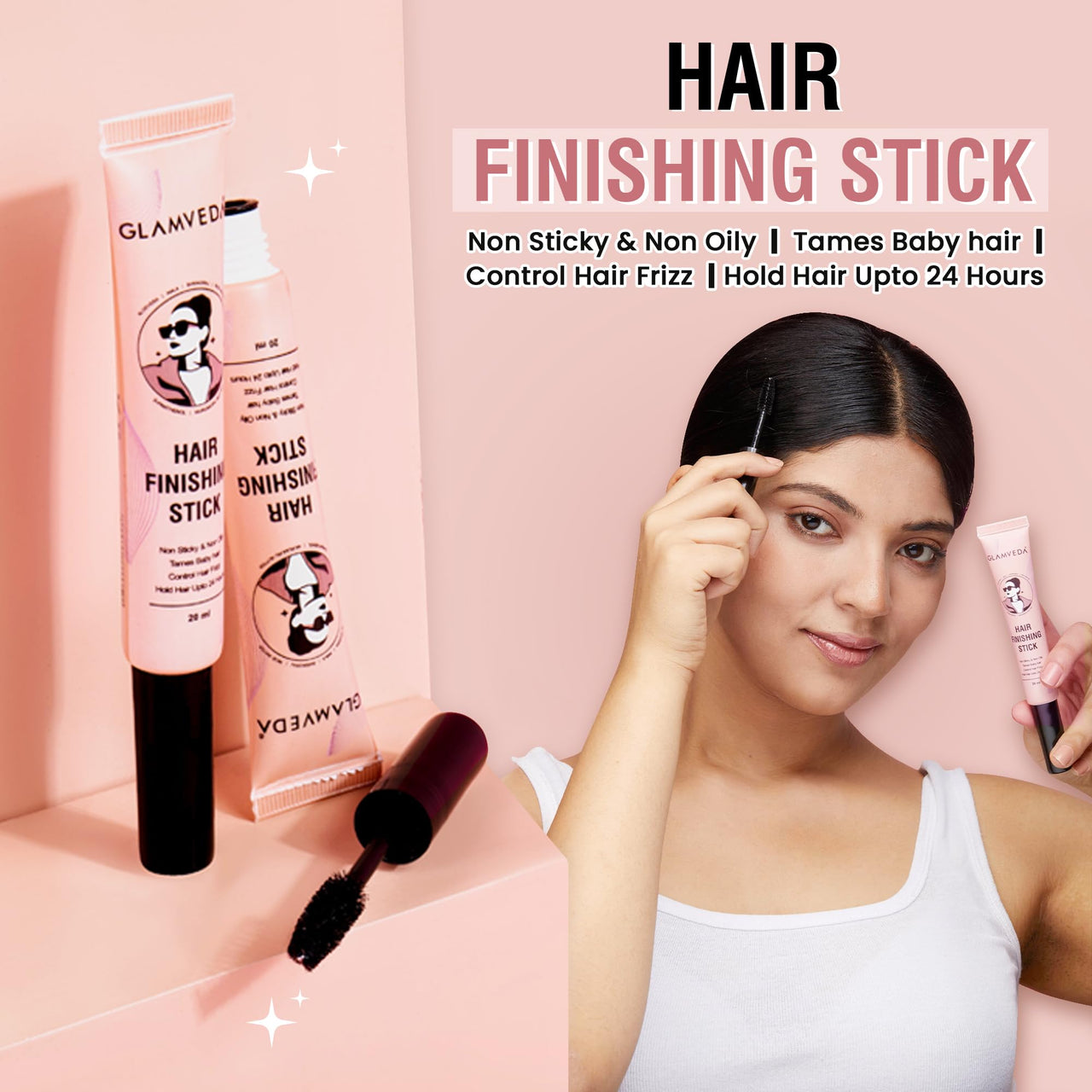 Glamveda Hair Finishing Stick For Women | Non-Greasy And Non-Sticky | One-Stop Solution For Hair styling | 24 hours Stay | With Rice Water |20ml Pack of 2