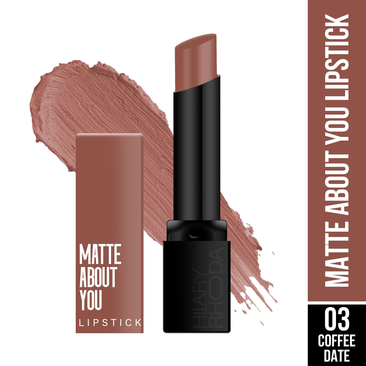 Hilary Rhoda Matte About You Lipstick | Long Lasting & Highly Pigmented Lipstick | Glides Smoothly | Matte Finish | One Stroke Application | Cruelty-Free & Vegan - 3g (Coffee Date - Shade 03)