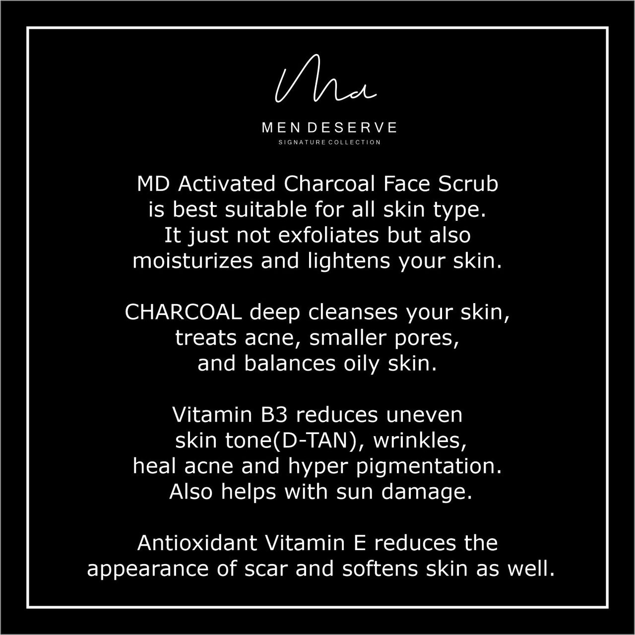 Men Deserve - Activated Charcoal Face Scrub for Men (115ml) | Exfoliating Scrub for Detox and Detan | Helps Manage Blackheads | Sulphate and Paraben Free | Vitamin B3 Enriched Scrub for Face