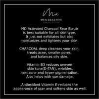 Men Deserve - Activated Charcoal Face Scrub for Men (115ml) | Exfoliating Scrub for Detox and Detan | Helps Manage Blackheads | Sulphate and Paraben Free | Vitamin B3 Enriched Scrub for Face