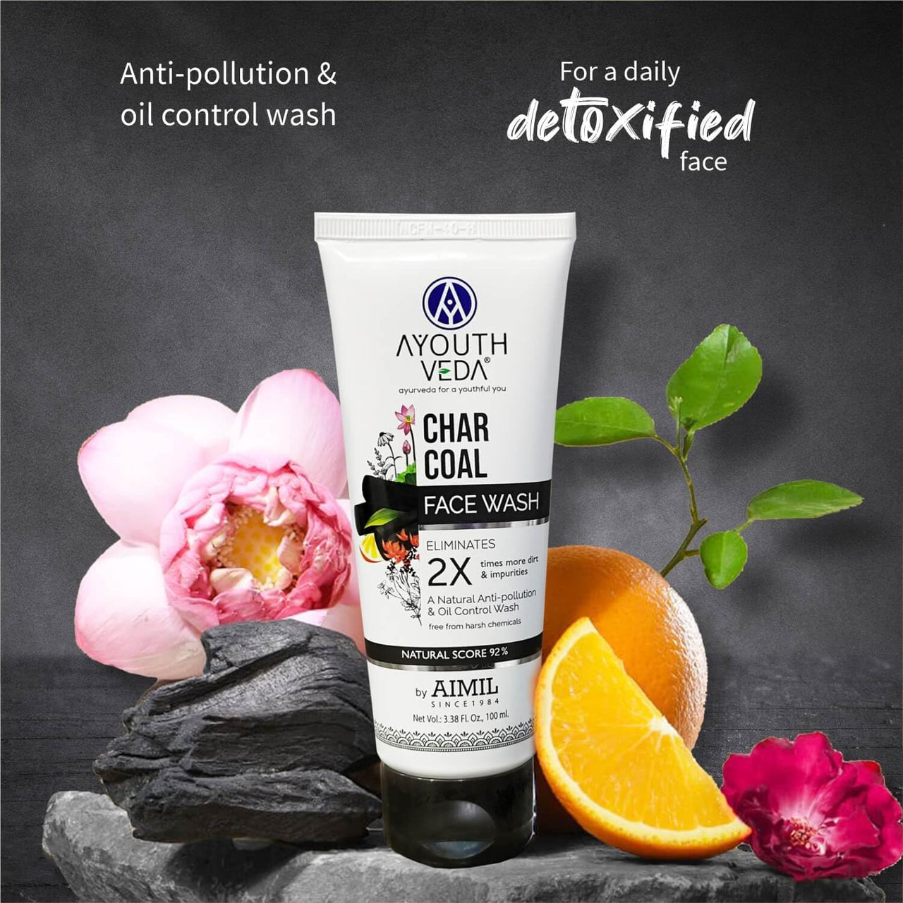 Ayouthveda Activated Charcoal Face Wash for Women and Men | Deep Cleansing Anti Pollution Face Wash | Natural Anti-Pollution & Oil Control Cleanser | Deep Cleansing, Detoxifying & Refreshing | Ayurvedic Cleanser for Men & Women | Paraben-Free | Suitable f