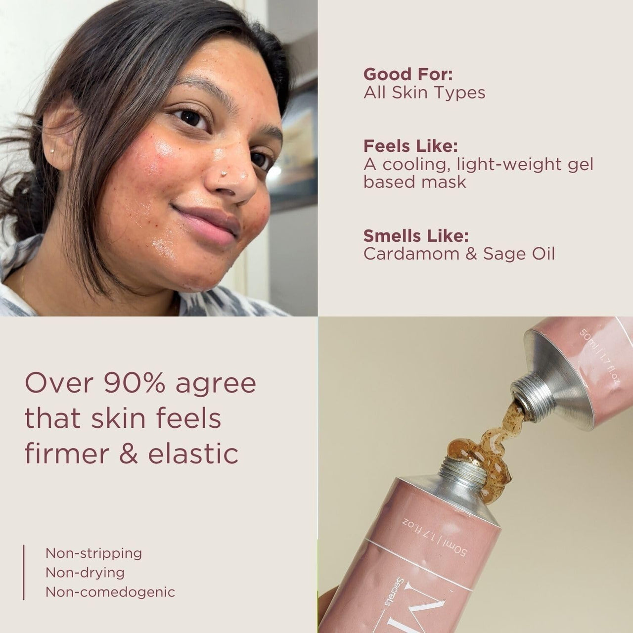 Mul Secrets Wellness Rejuvenate Skin Tightening Face Mask & Scrub 50 ml - Gel Mask with Peptides & Rosehip, For all Skin Types, Reduces Fine Lines & Wrinkles, Instant Glowing Plump Skin, (15+ Uses)