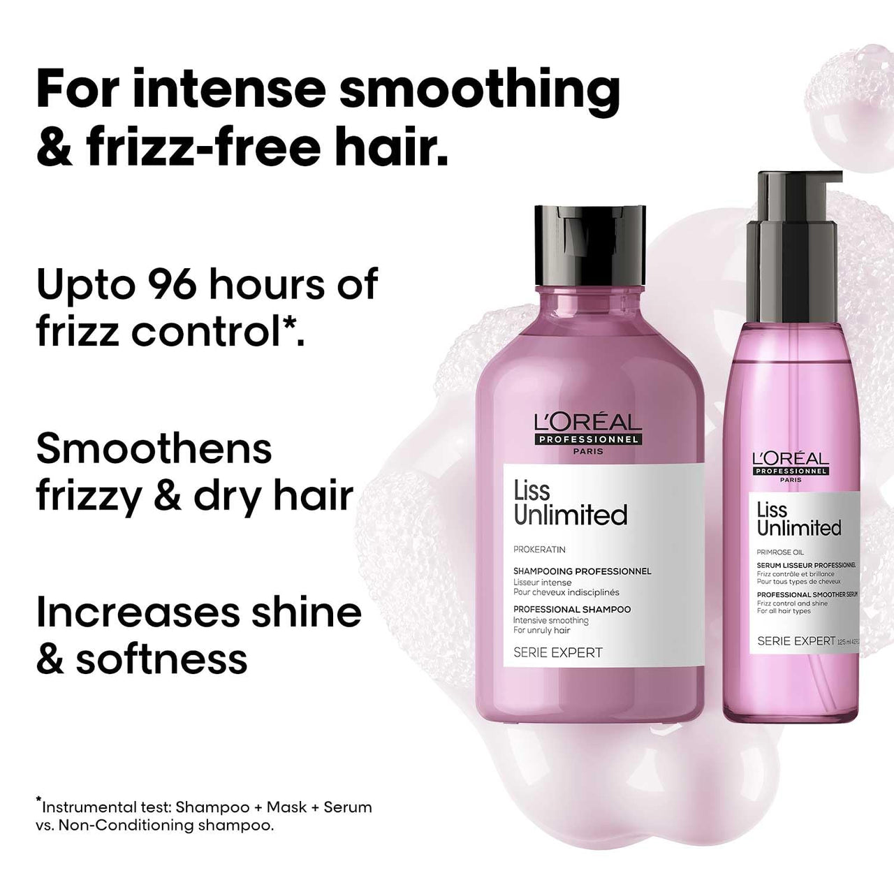 L'OREAL PROFESSIONNEL PARIS Serie Expert Liss Unlimited Blow Dry Serum, 125Ml & Serie Expert Liss Unlimited Shampoo, Controls Frizz Adds Shine With Prokeratin Complex