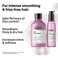 L'OREAL PROFESSIONNEL PARIS Serie Expert Liss Unlimited Blow Dry Serum, 125Ml & Serie Expert Liss Unlimited Shampoo, Controls Frizz Adds Shine With Prokeratin Complex