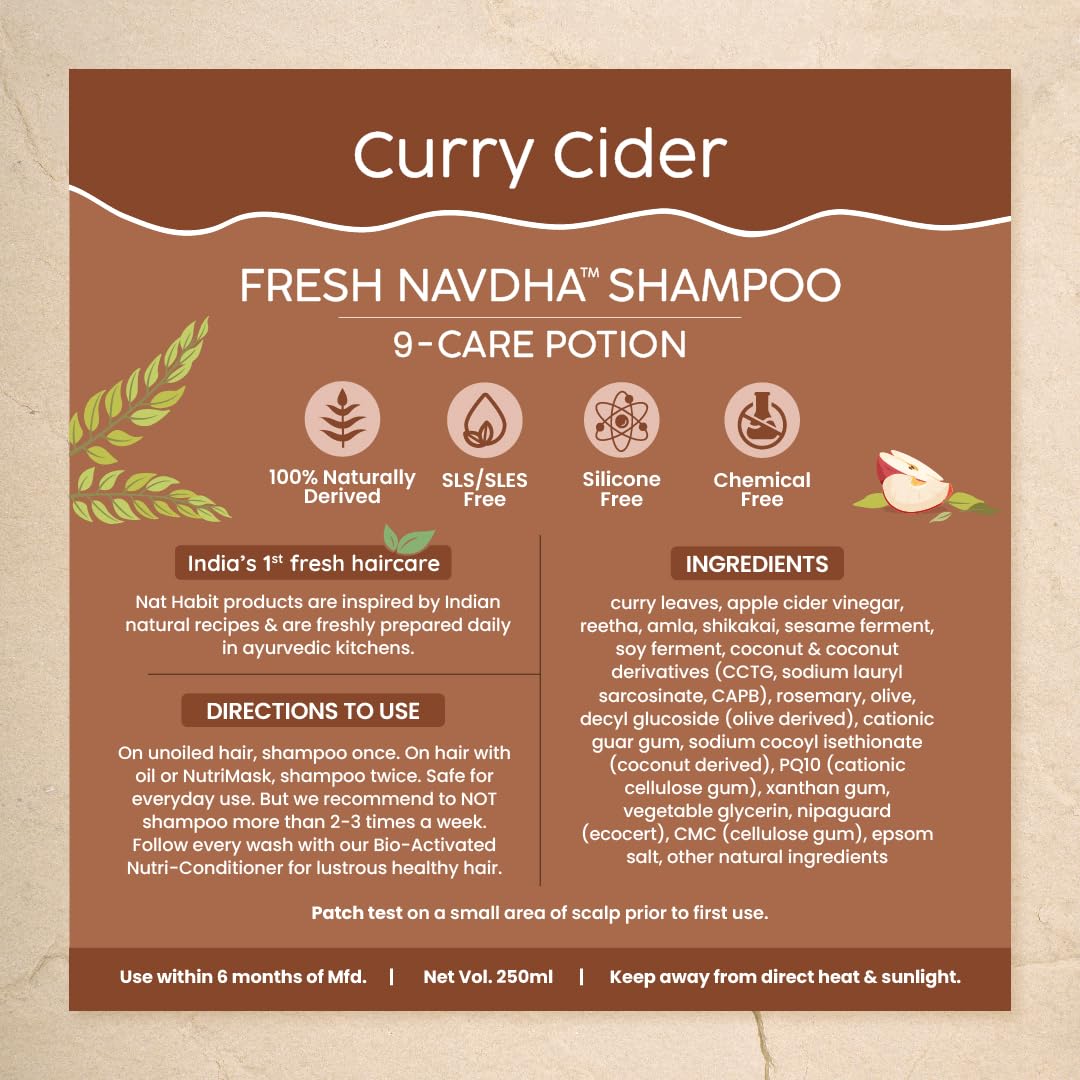 Nat Habit Curry Cider Shampoo and Conditioner for Women & Men, Soft and Shiny Hair, Sulphate Free Hydration Kit