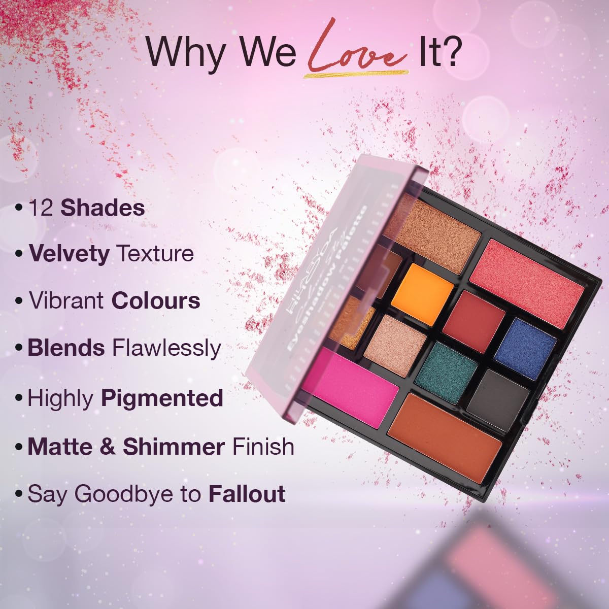 Hilary Rhoda Colour Stay Eyeshadow Palette | 12 Shades | Highly Pigmented Eyeshadow Palette | Matte & Shimmer Finish | No Fallout Eyeshadow Palette | Blendable Eyeshadow Palette | 20g